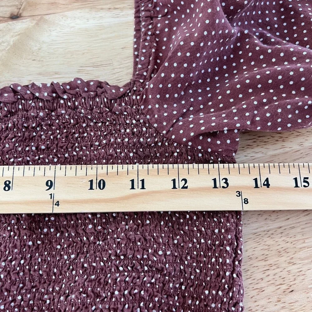 J Crew Square Neck Smocked Cotton Voile Top‎ Size S Polka Dot Puff Sleeves BG310